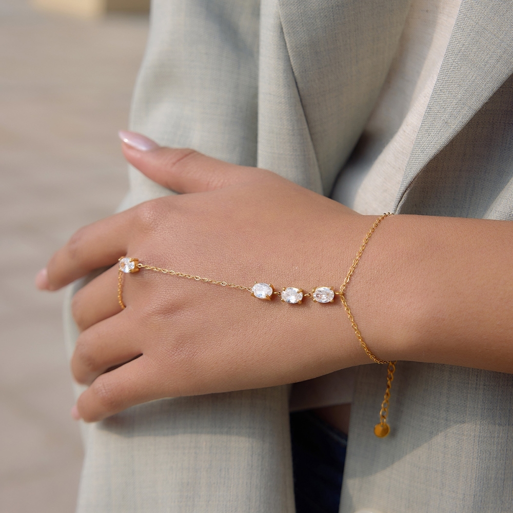 Hot Seller Stainless Steel Hand Chain Cubic Zircon Finger Bracelets