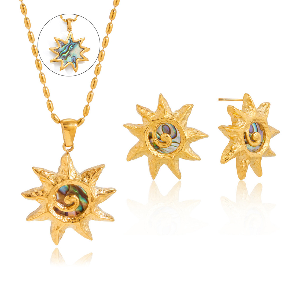 New Stainless Steel Abalone Shell Sun Shaped Stud Earrings