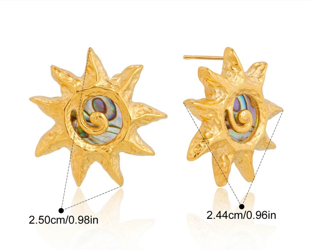 New Stainless Steel Abalone Shell Sun Shaped Stud Earrings