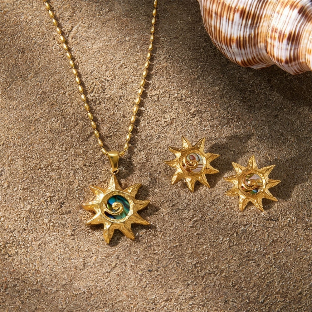 New Stainless Steel Abalone Shell Sun Shaped Stud Earrings