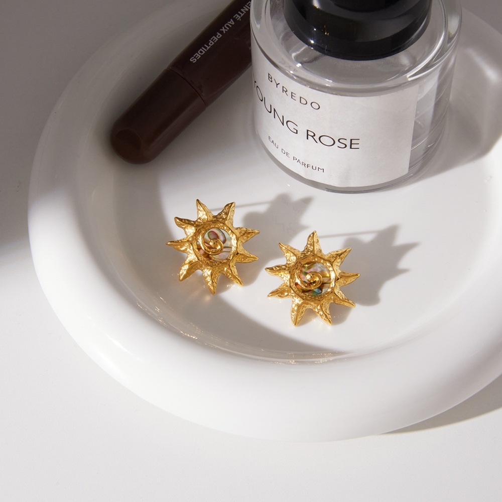 New Stainless Steel Abalone Shell Sun Shaped Stud Earrings