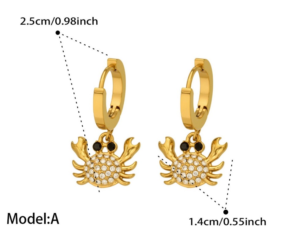 Hot Seller Stainless Steel Ocean Beach Vacation Series CZ Crab Hoop Earrings