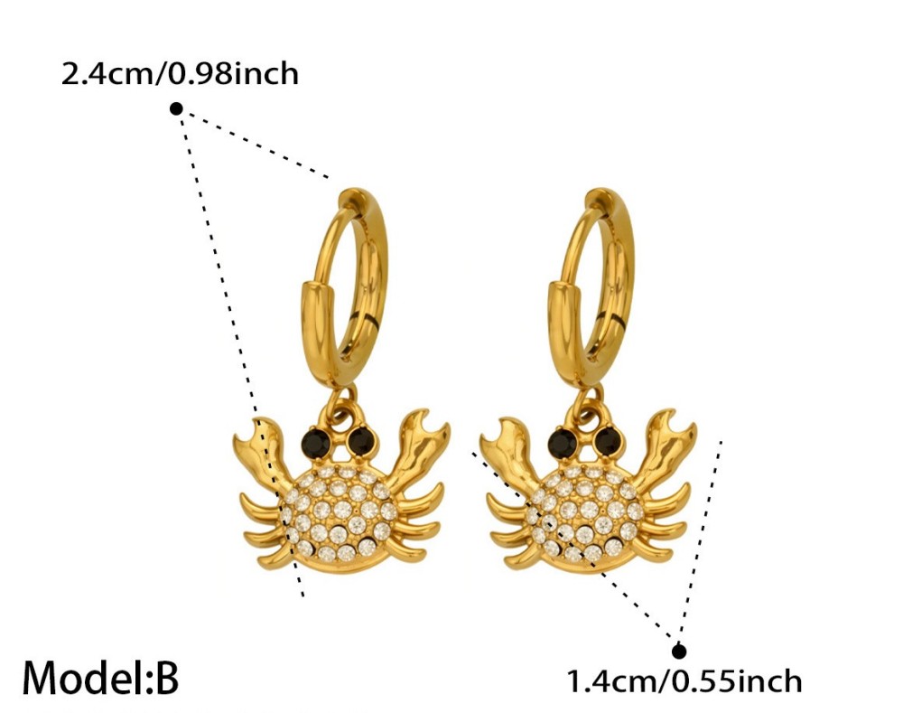 Hot Seller Stainless Steel Ocean Beach Vacation Series CZ Crab Hoop Earrings