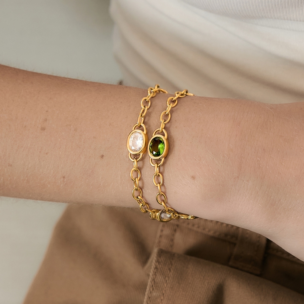 New Trendy Stainless Steel Oval Shaped Zircon Chain Bracelet