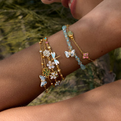 New Stainless Steel Sweet CZ Flowers Butterfly Chain Bracelets
