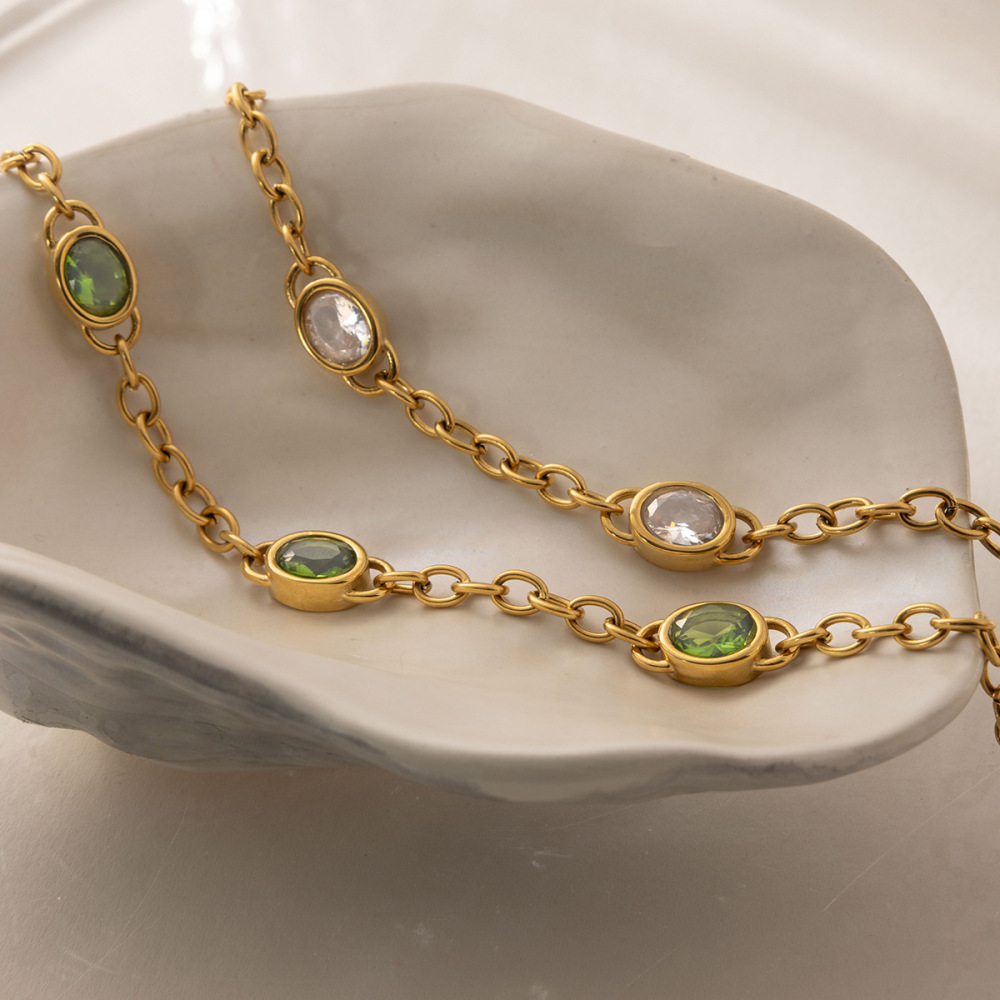 New Trendy Stainless Steel Oval Shaped Zircon Chain Bracelet