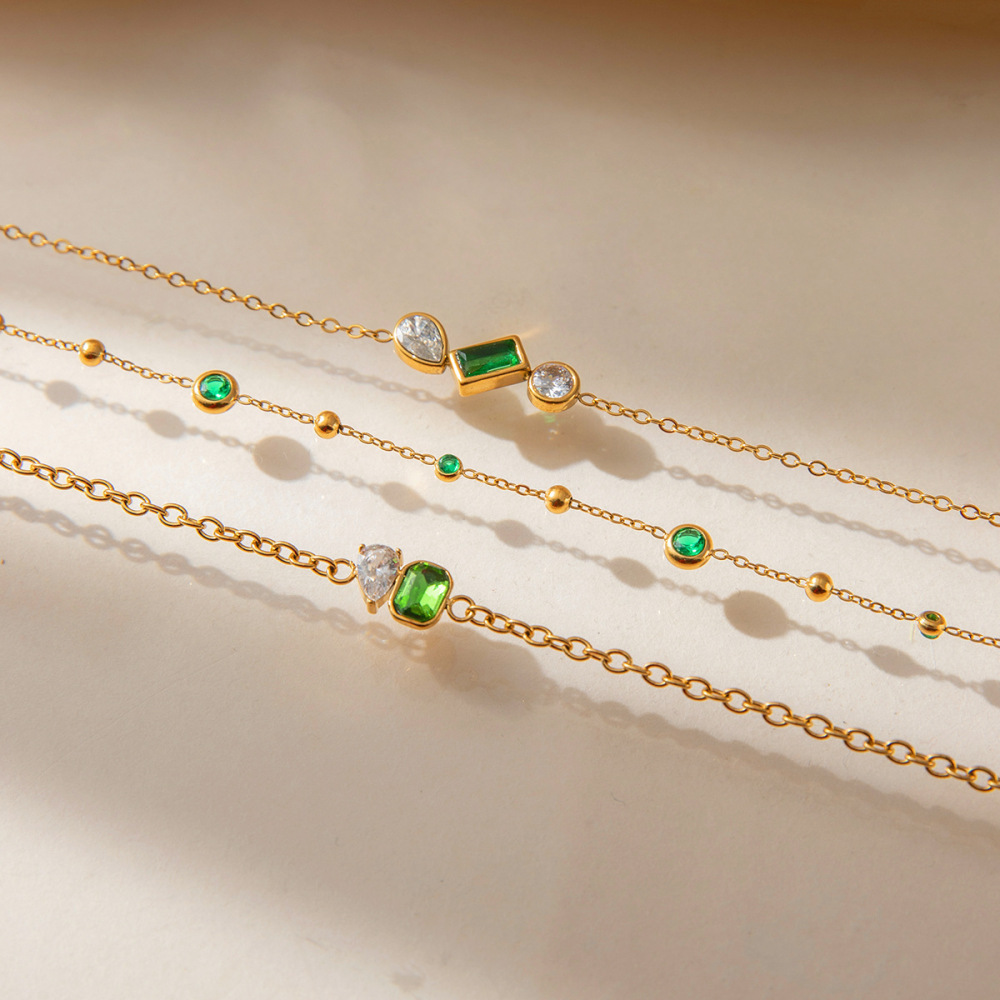 New 18K PVD Gold Plated Stainless Steel Emerald CZ Chain Bracelets