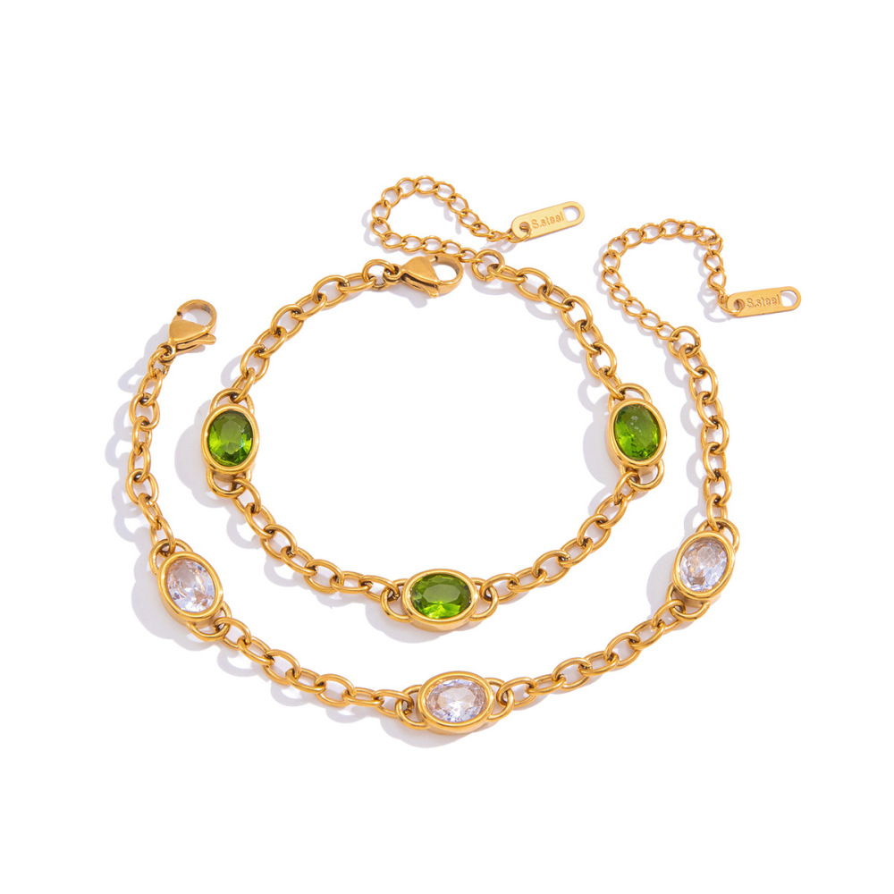 New Trendy Stainless Steel Oval Shaped Zircon Chain Bracelet