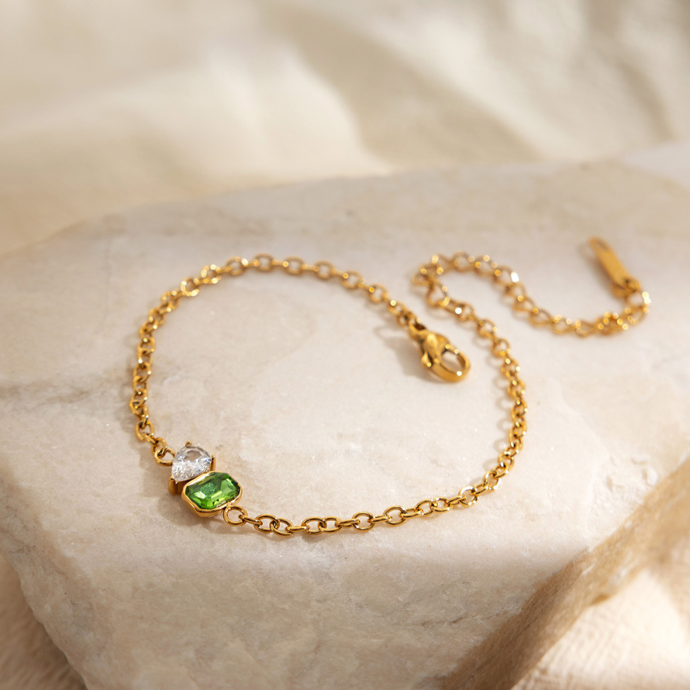 New 18K PVD Gold Plated Stainless Steel Emerald CZ Chain Bracelets