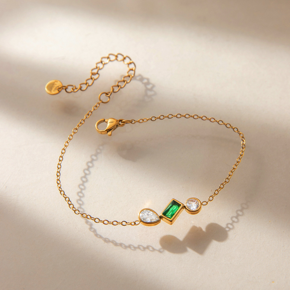 New 18K PVD Gold Plated Stainless Steel Emerald CZ Chain Bracelets