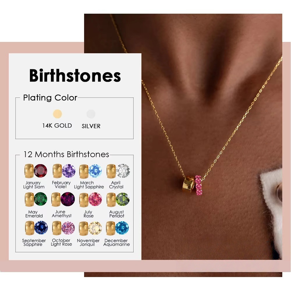 Hot Selling Stainless Steel Round Circle Birthstone Pendant Necklace