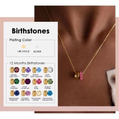 Hot Selling Stainless Steel Round Circle Birthstone Pendant Necklace
