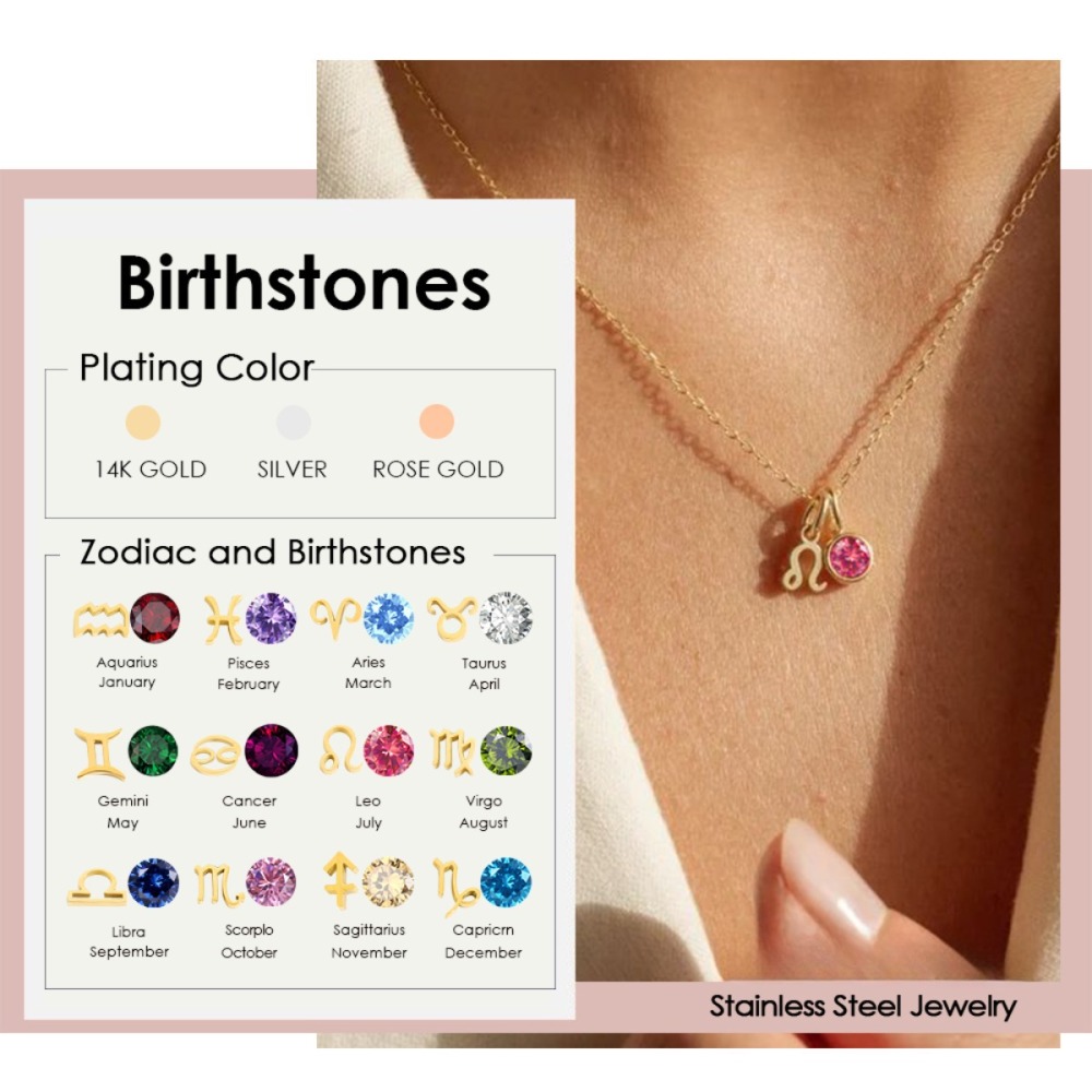 Hot Selling Stainless Steel Round Birthstone 12 Constellation Pendant Necklace