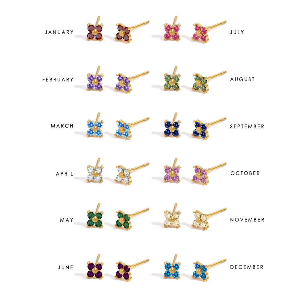 Hot Selling Tiny Four-leaf Clover Birthstone Stud Earrings