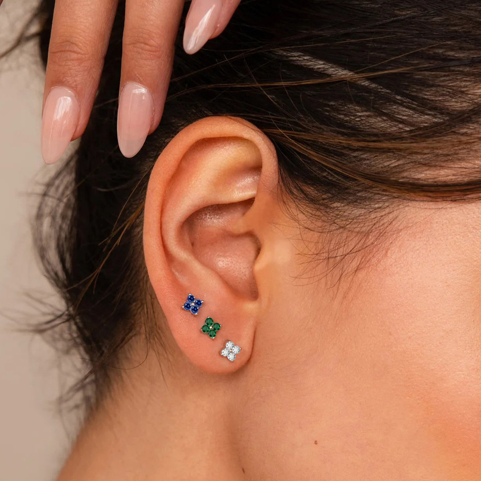 Hot Selling Tiny Four-leaf Clover Birthstone Stud Earrings