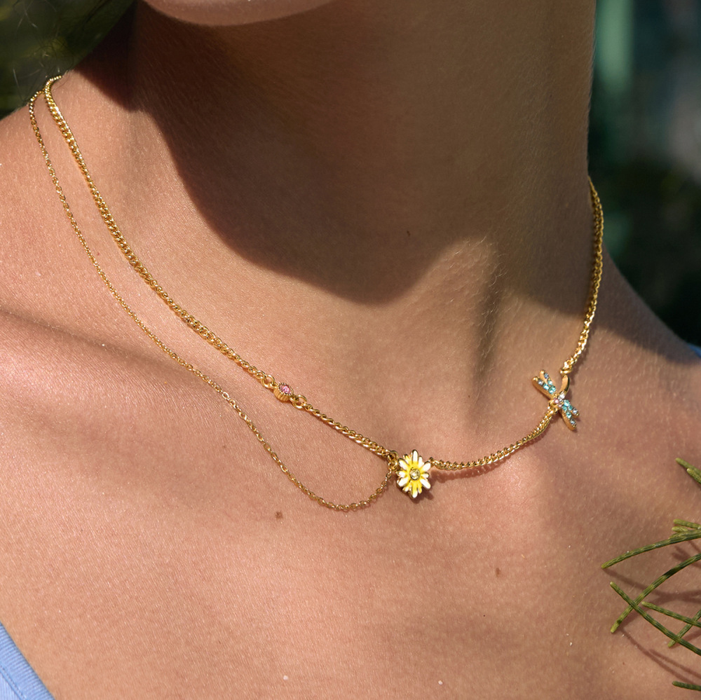 New Stainless Steel Sweet CZ Flower Butterfly Dragonfly Choker Necklace