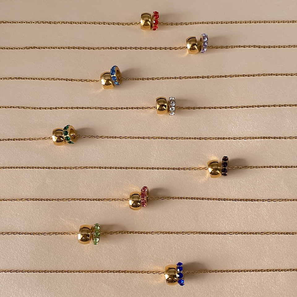 Hot Selling Stainless Steel Round Circle Birthstone Pendant Necklace