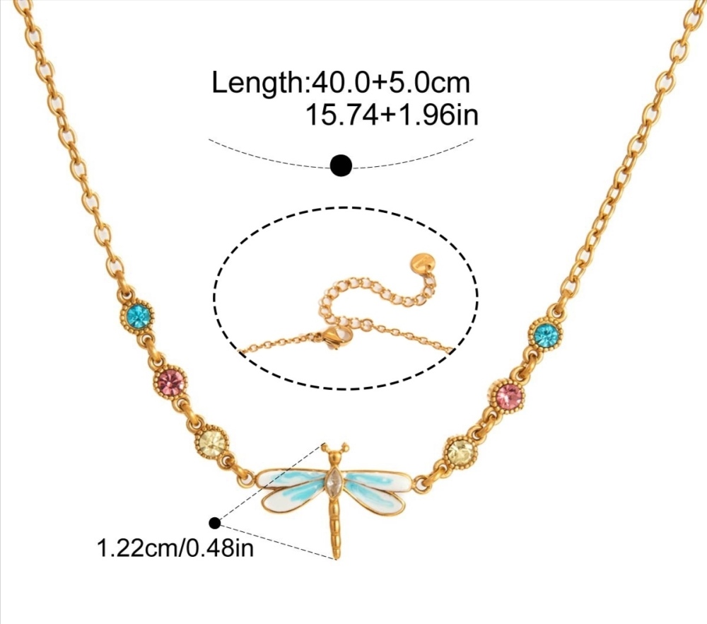 New Stainless Steel Sweet CZ Flower Butterfly Dragonfly Choker Necklace