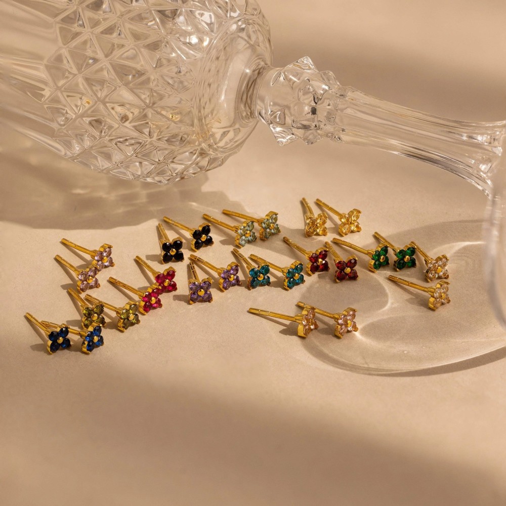 Hot Selling Tiny Four-leaf Clover Birthstone Stud Earrings