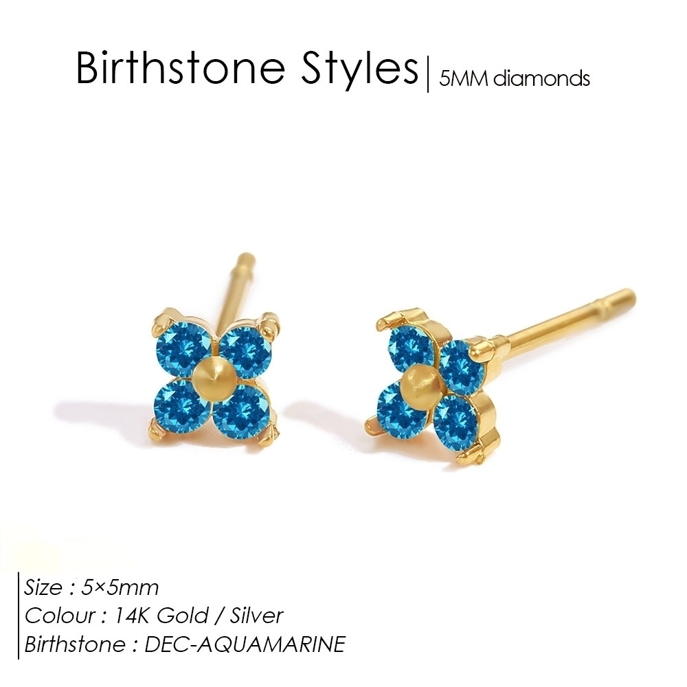 Hot Selling Tiny Four-leaf Clover Birthstone Stud Earrings
