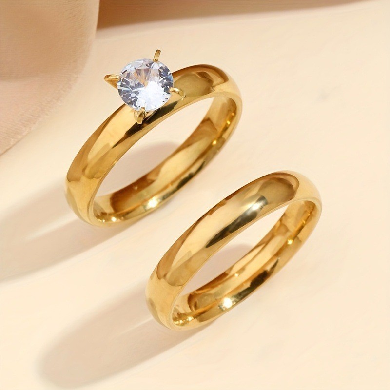 Hot Selling 4mm Stainless Steel Arc Surface Engagement Rings Set for Couples