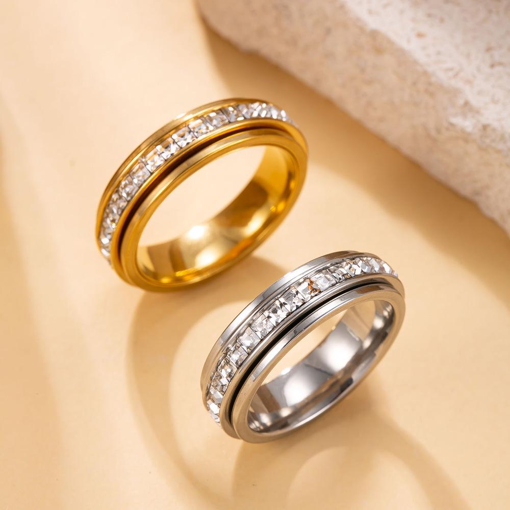 IVIAPRO Jewelry Hot Selling Stainless Steel Rotatable Zircon Rings for Couples