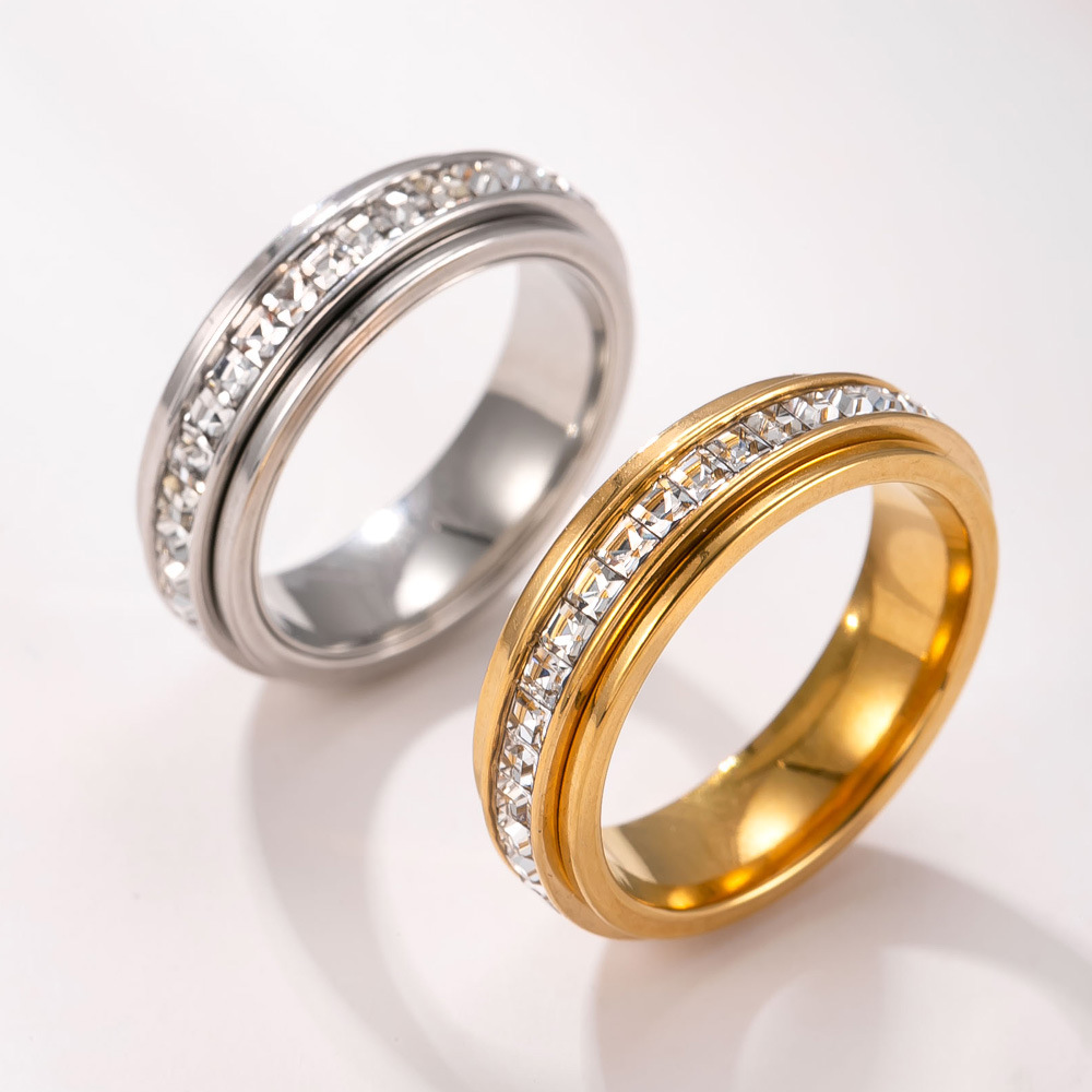 IVIAPRO Jewelry Hot Selling Stainless Steel Rotatable Zircon Rings for Couples