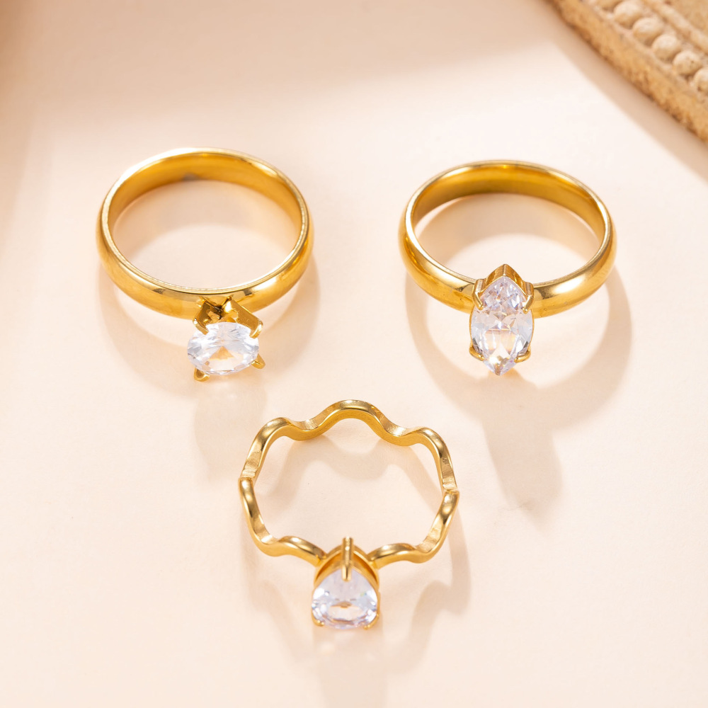 IVIAPRO Jewelry Hot Selling Minimalist Stainless Steel Geometric Zircon Rings Set