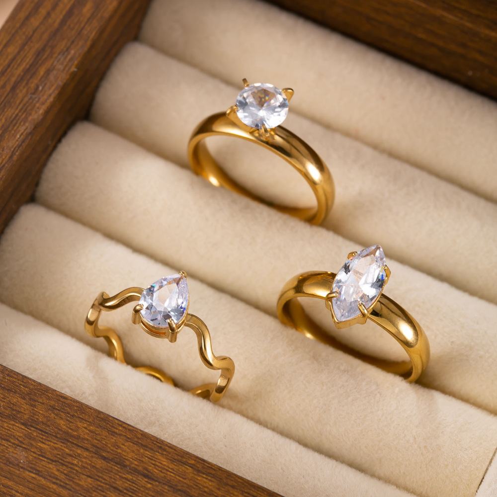 IVIAPRO Jewelry Hot Selling Minimalist Stainless Steel Geometric Zircon Rings Set