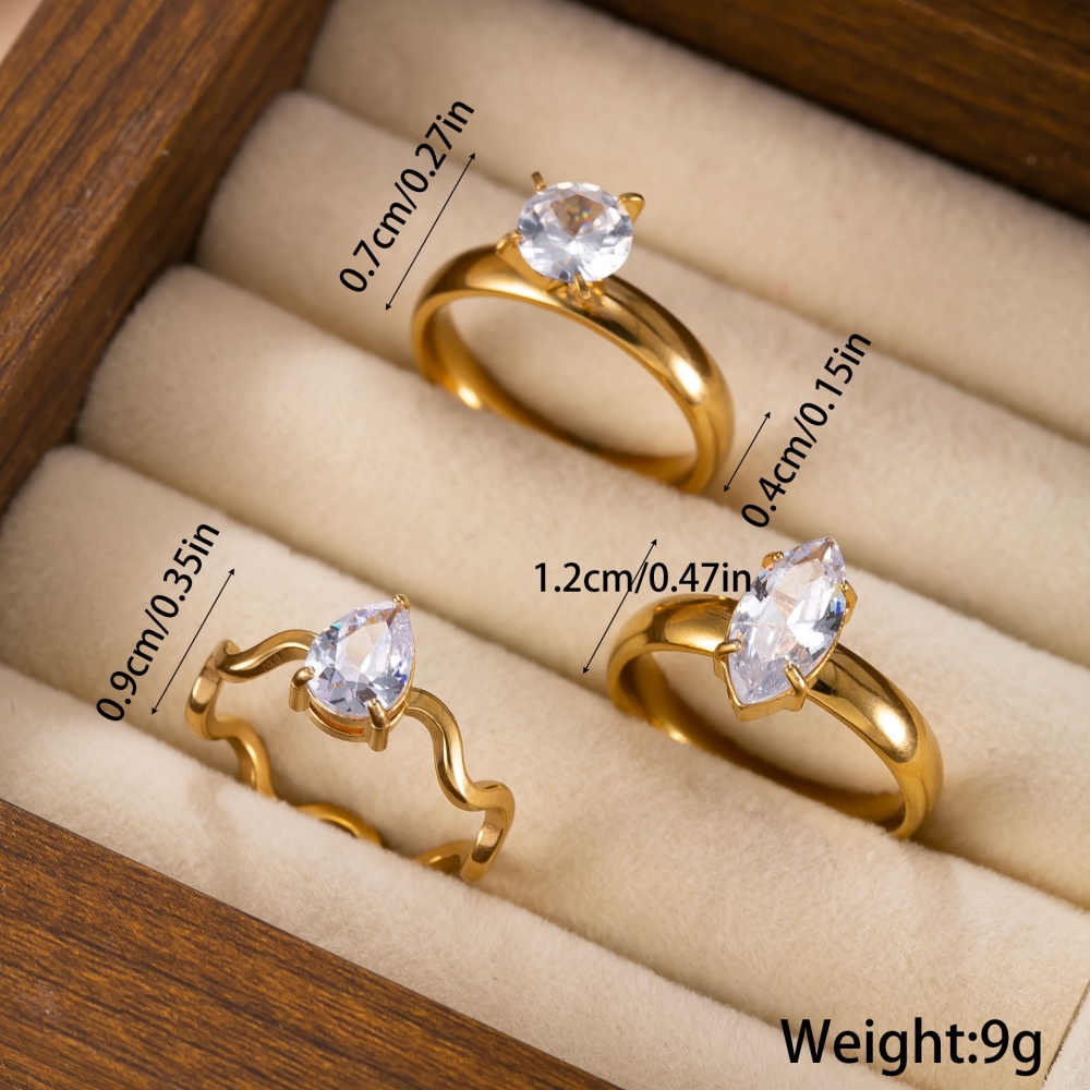 IVIAPRO Jewelry Hot Selling Minimalist Stainless Steel Geometric Zircon Rings Set