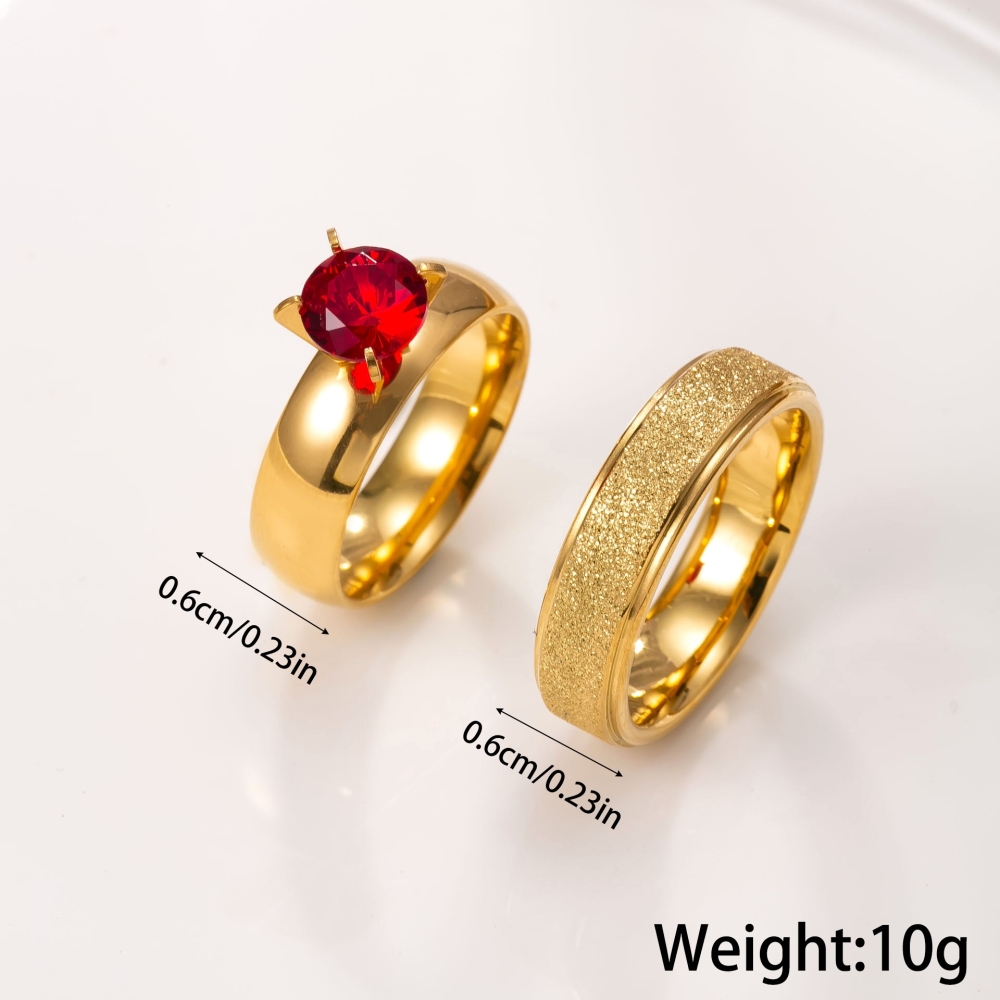 IVIAPRO Jewelry New Stainless Steel Red Zircon Ring Set for Couples