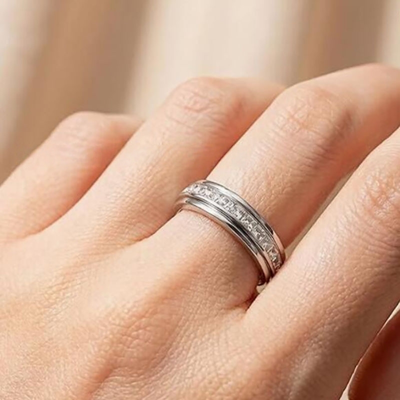 IVIAPRO Jewelry Hot Selling Stainless Steel Rotatable Zircon Rings for Couples