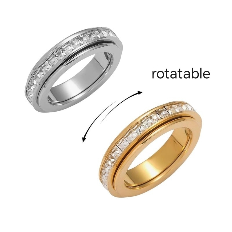 IVIAPRO Jewelry Hot Selling Stainless Steel Rotatable Zircon Rings for Couples