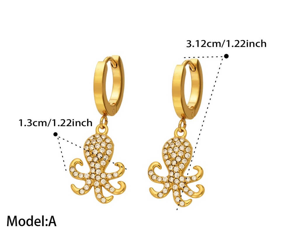 Hot Seller Stainless Steel Ocean Beach Vacation Series CZ Octopus Hoop Earrings