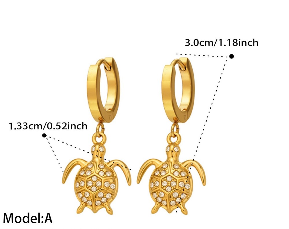 Hot Seller Stainless Steel Ocean Beach Vacation Series CZ Turtle Hoop Earrings