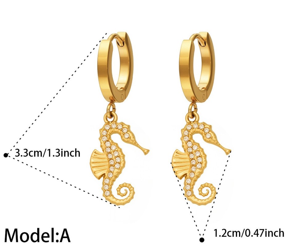 Hot Seller Stainless Steel Ocean Beach Vacation Series CZ Seahorse Hoop Earrings