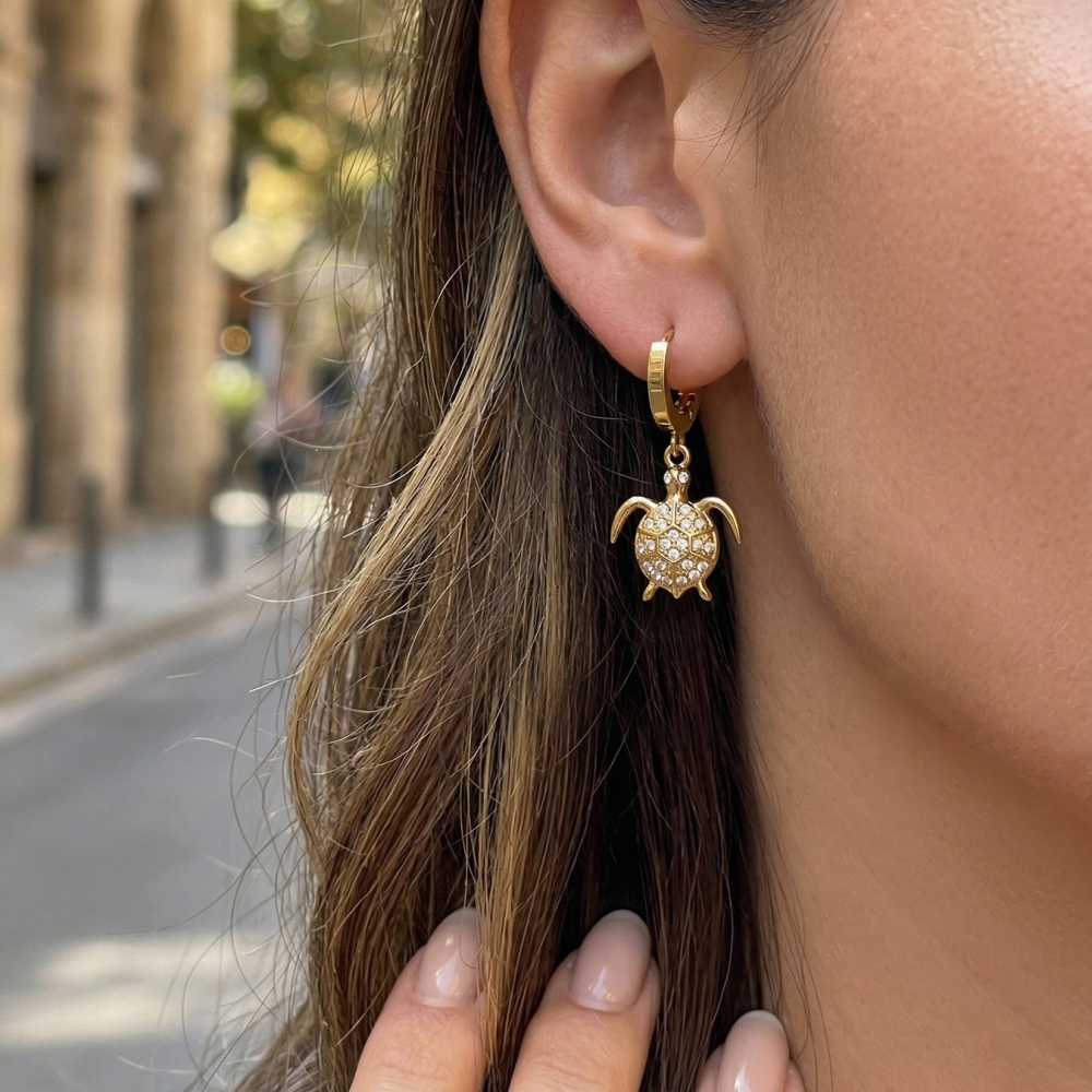 Hot Seller Stainless Steel Ocean Beach Vacation Series CZ Fish Tail Hoop Earrings