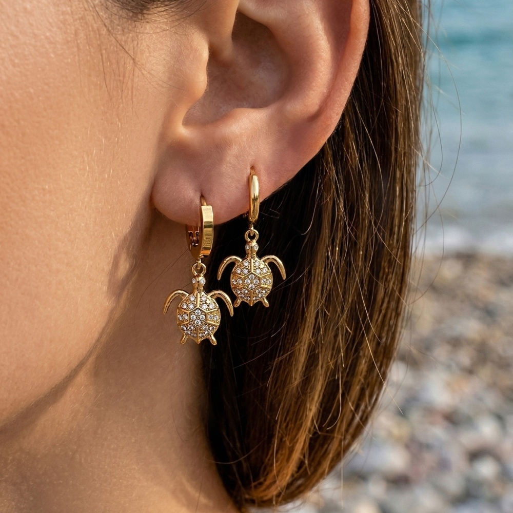 Hot Seller Stainless Steel Ocean Beach Vacation Series CZ Fish Tail Hoop Earrings