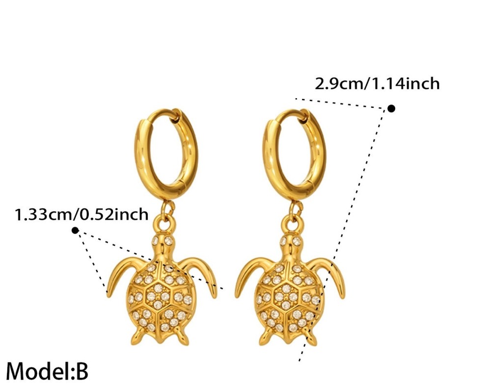 Hot Seller Stainless Steel Ocean Beach Vacation Series CZ Turtle Hoop Earrings