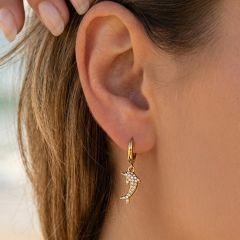 Hot Seller Stainless Steel Ocean Beach Vacation Series CZ Dolphin Hoop Earrings