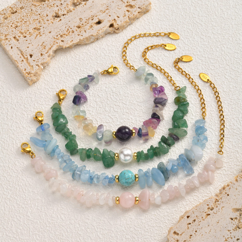 IVIAPRO Natural Crystal Amethyst Rose Quartz Colored Fluorite Beaded Bracelets