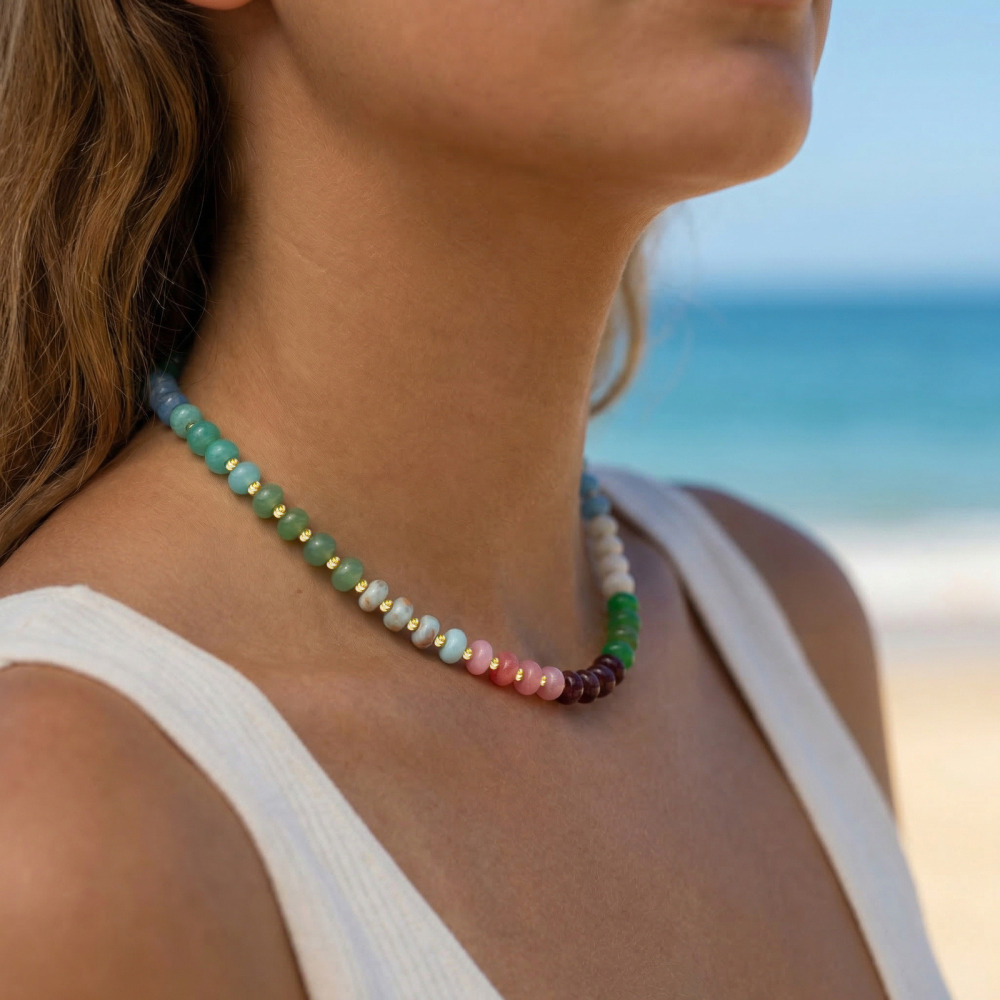 IVIAPRO Beads Jewelry Stainless Steel With Natural Stones Beaded Necklace