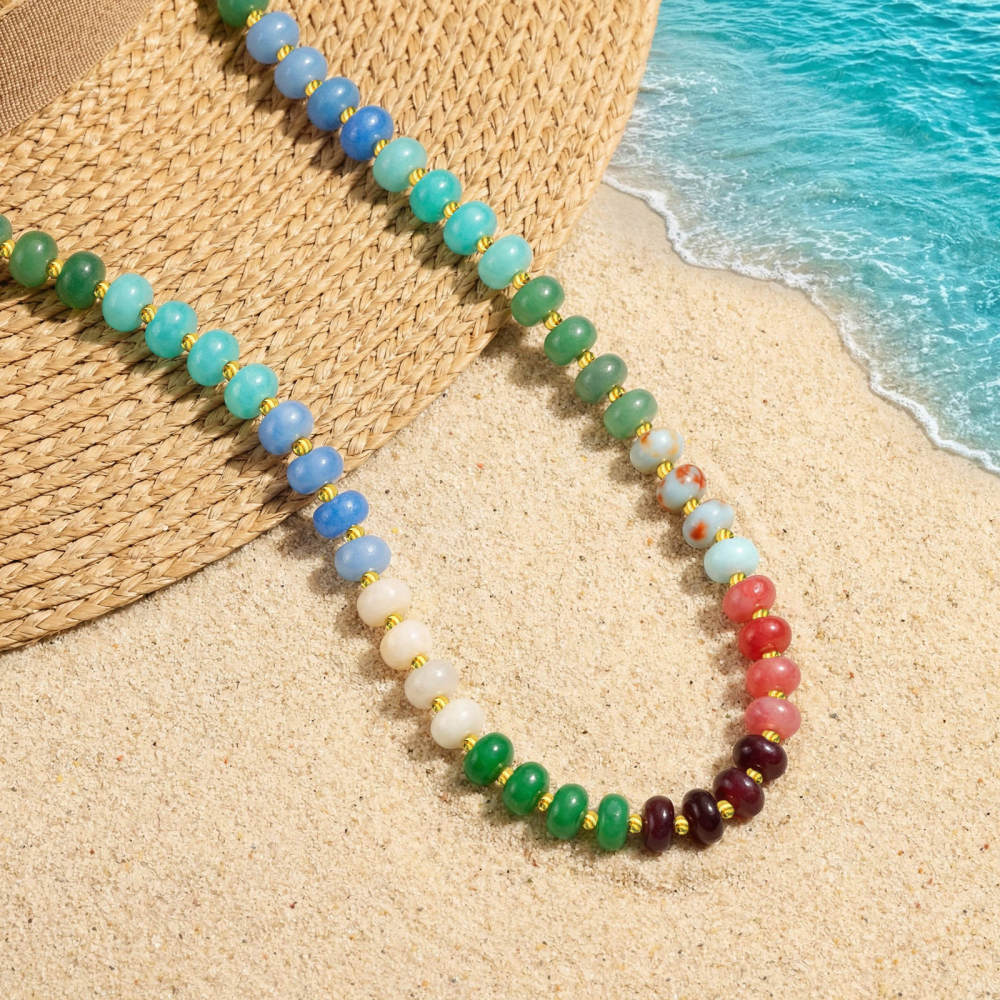 IVIAPRO Beads Jewelry Stainless Steel With Natural Stones Beaded Necklace