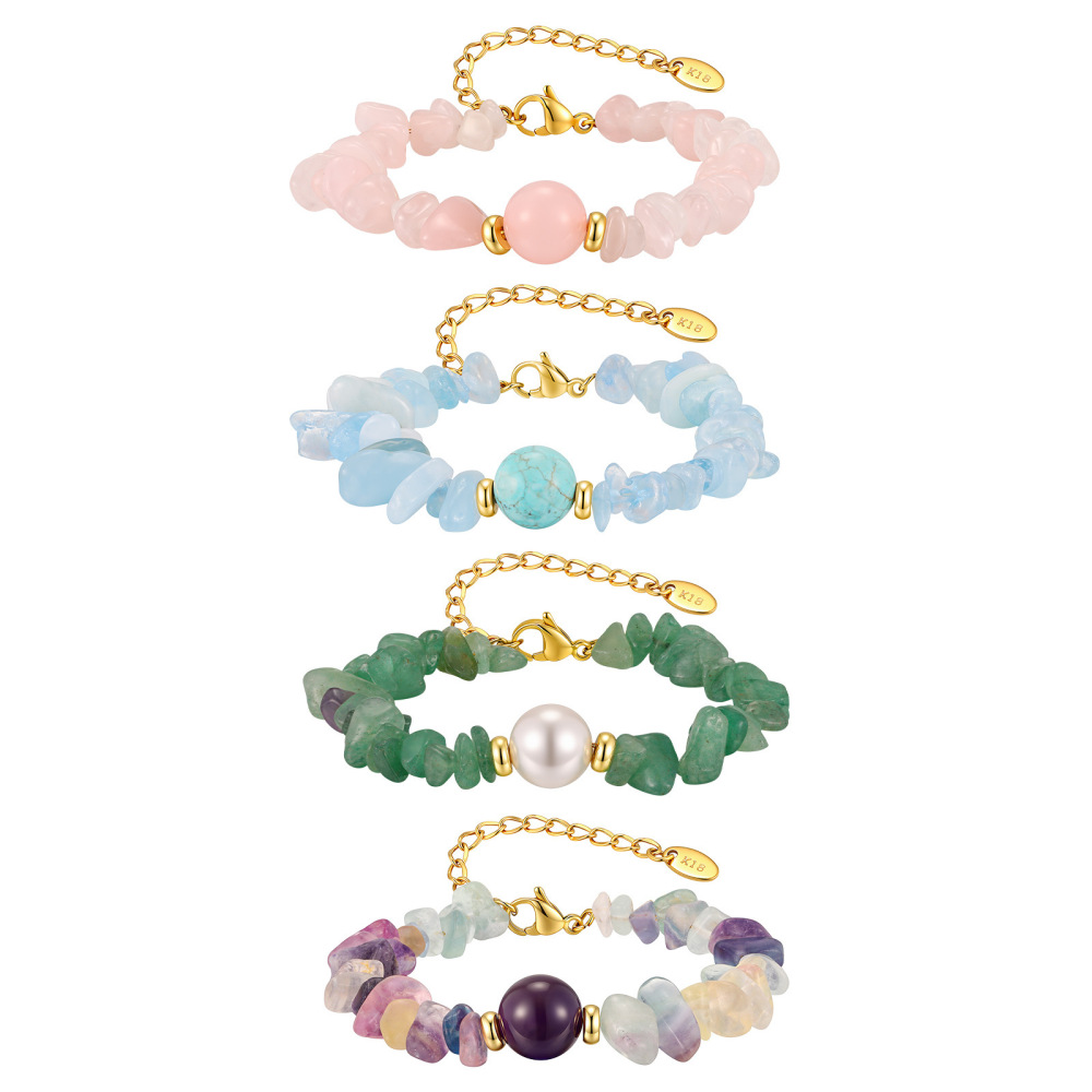 IVIAPRO Natural Crystal Amethyst Rose Quartz Colored Fluorite Beaded Bracelets