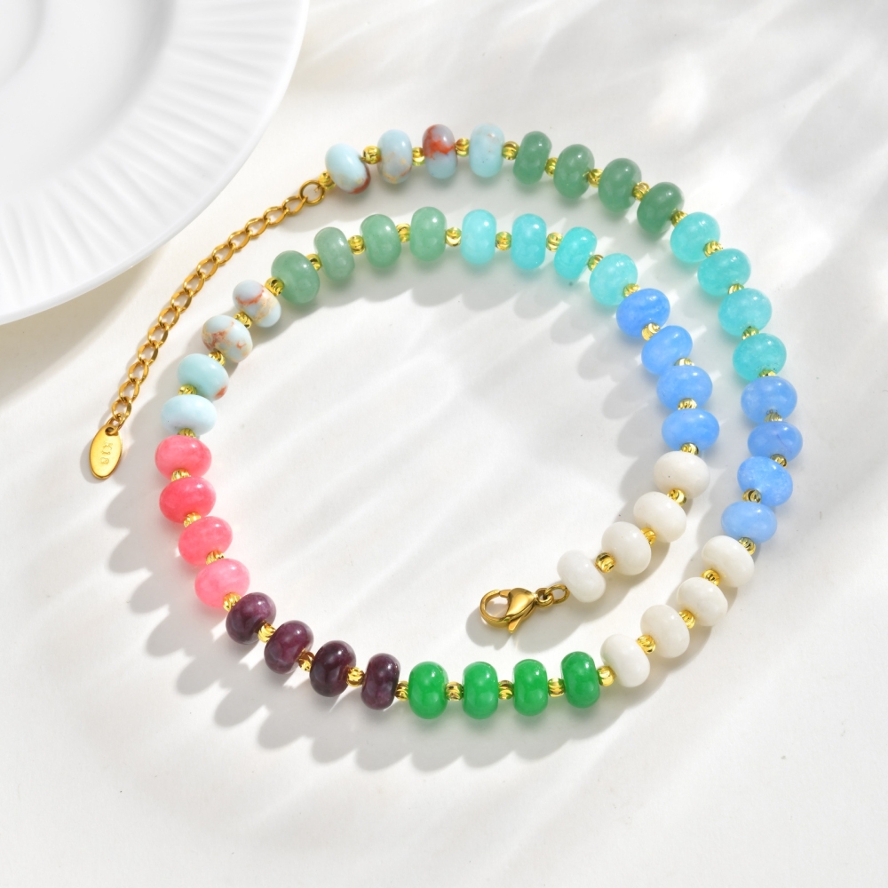 IVIAPRO Beads Jewelry Stainless Steel With Natural Stones Beaded Necklace