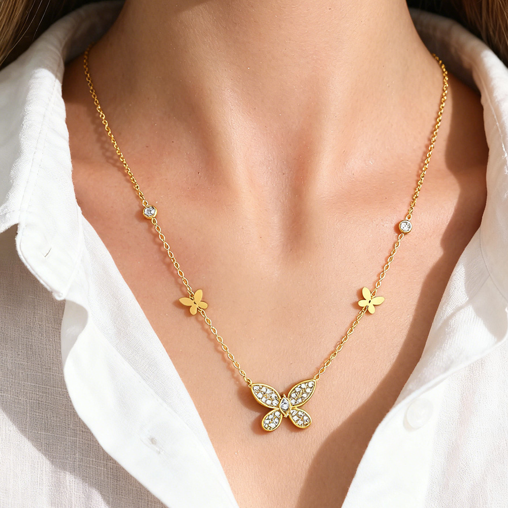 IVIAPRO Jewelry Waterproof CZ Butterfly Star & Moon Choker Necklace Set