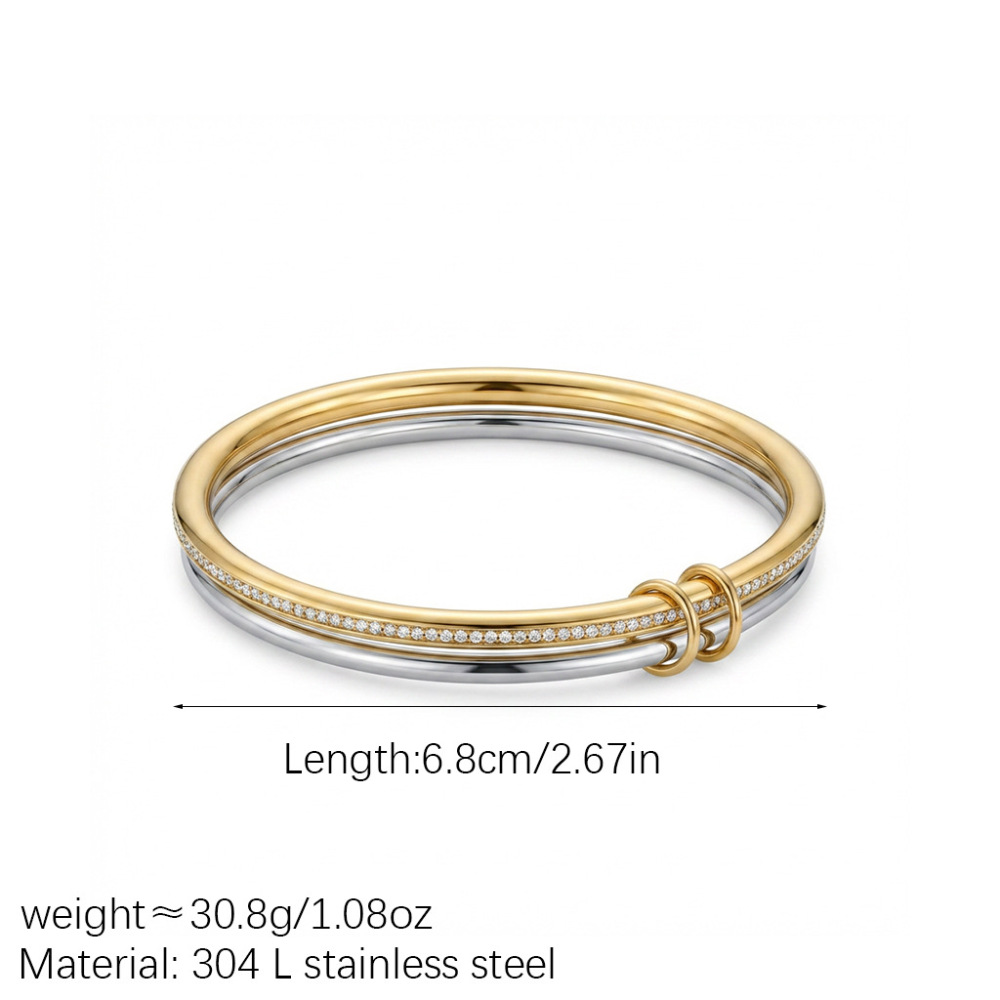 Hot Selling Stainless Steel Waterproof Bracelet Double Layers Two Tone CZ Bangles