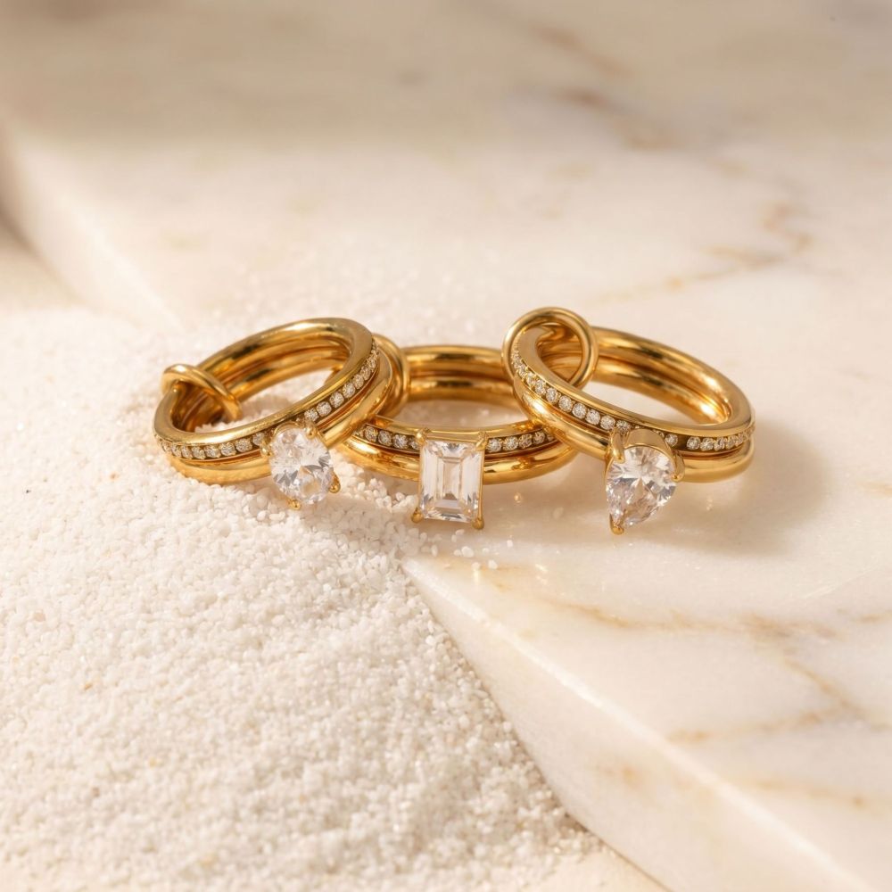 IVIAPRO Jewelry Hot Selling Stainless Steel Double Layer Zircon Rings