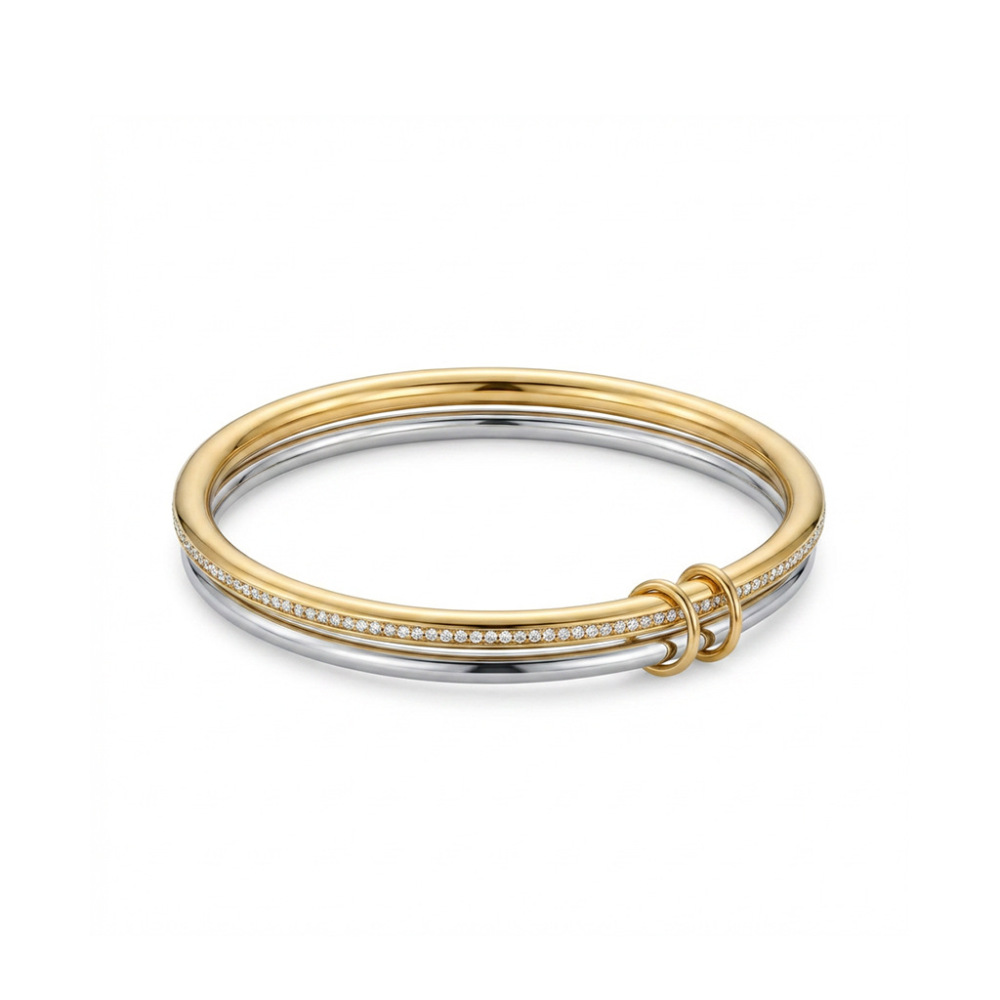 Hot Selling Stainless Steel Waterproof Bracelet Double Layers Two Tone CZ Bangles
