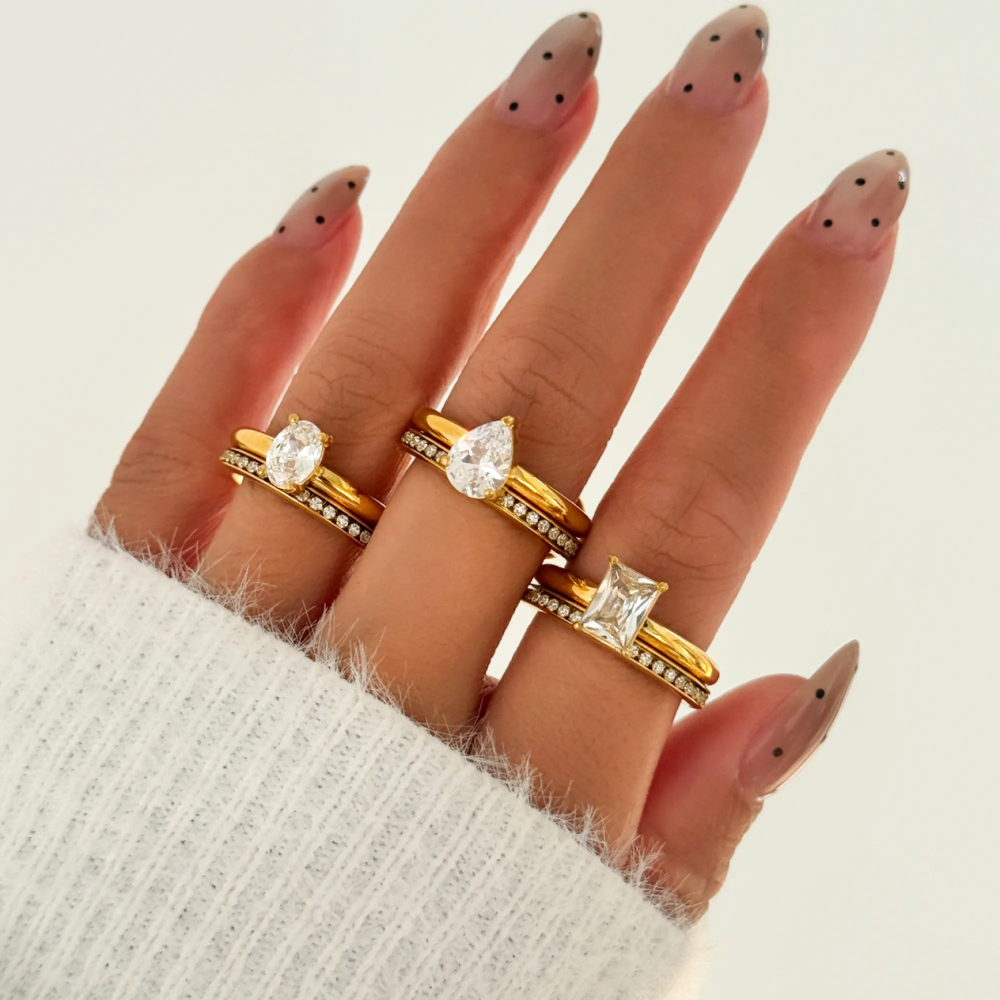 IVIAPRO Jewelry Hot Selling Stainless Steel Double Layer Zircon Rings